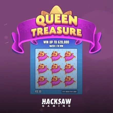 Lottery logo of Queen Treasure from Hacksaw Gaming at rewards-casino